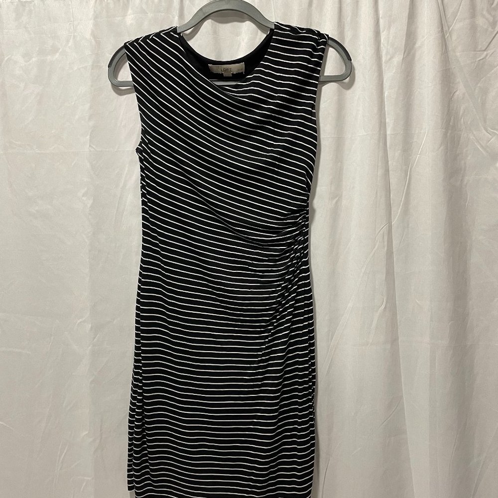 LOFT Black and White Striped Sleeveless Dress